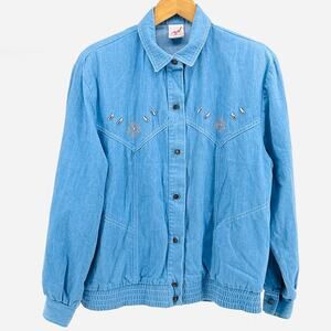 80s Light Blue 100% Cotton Embellished Western Denim Jacket by Graff